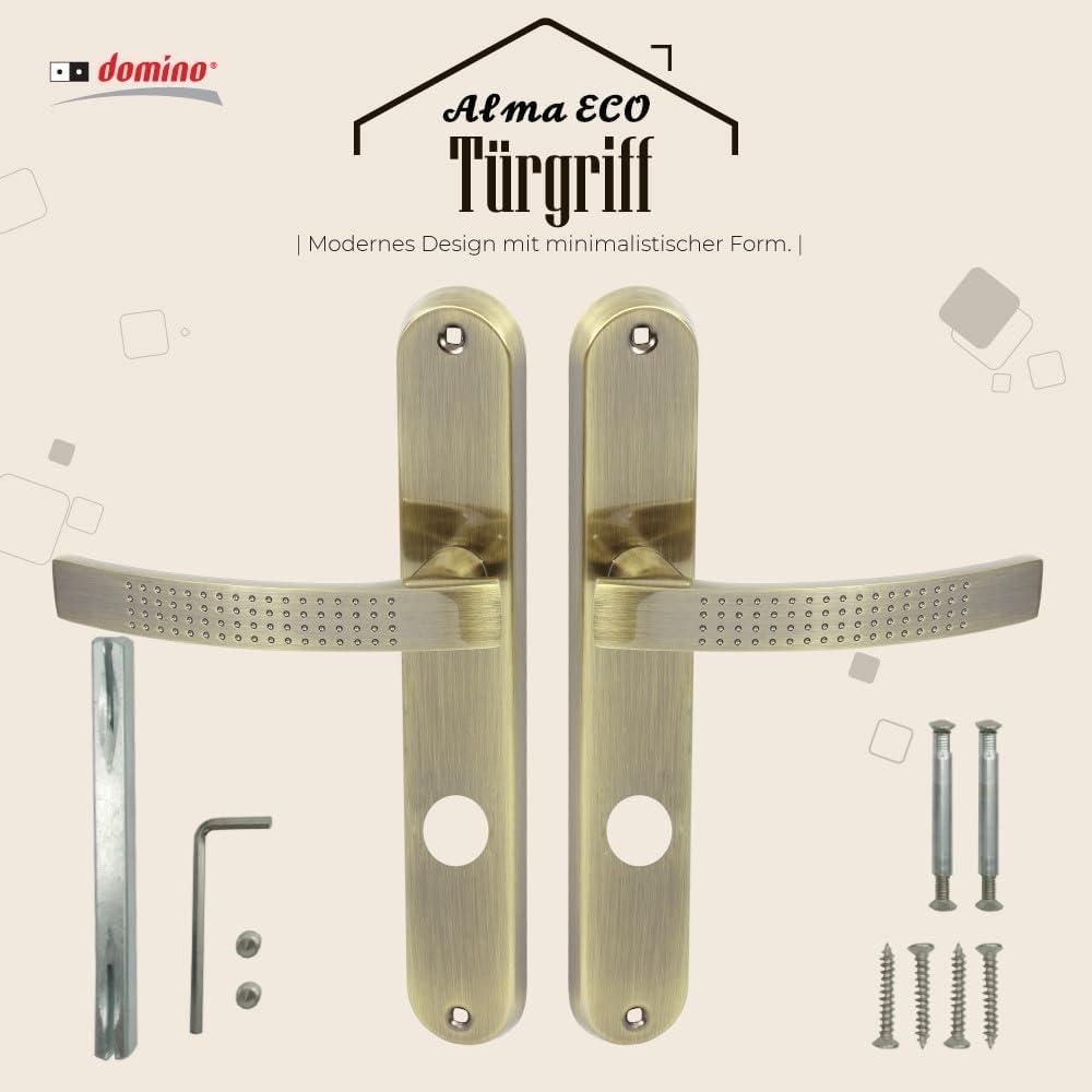 DOMINO Türgriff 78 Drückergarnitur WC - Badezimmer Set | Links & Rechts Türbeschlag für WC/Badezimmertüren | L-Form | Aluminium |Bronze| ALMA ECO M3 |