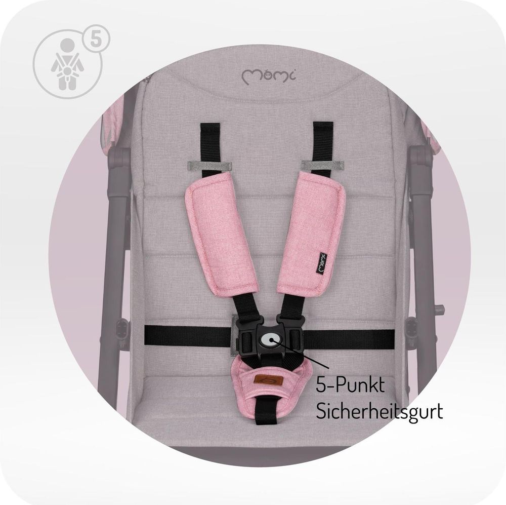 MoMi ESTELLE DAKAR Buggy Kinderwagen bis zu 22 kg - Leicht, Moskitonetz, Schlafsack und Regenschutz - Rosa