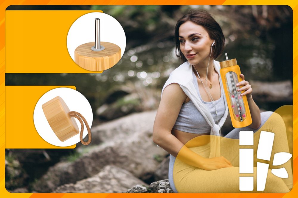 Kuketo | Glas Trinkflasche 1,2 L Mit Strohhalm & Sieb – Wasserflasche Gelb Für Getränke, BPA-Frei, Auslaufsicher & Stilvoll Für Alltag & Fitness