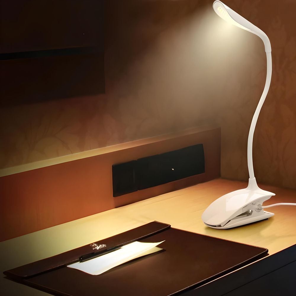 LED Leselampe mit Klemmhalterung – flexiblen Schwanenhals, dimmbar, USB-wiederaufladbar, Augenschutz, Tischlampe ideal zum Lesen & Arbeiten 3W Retoo