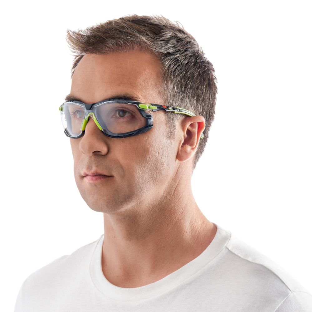 3M™ Solus™ Schutzbrille 1000 - Scotchgard™ Protector Antibeschlag-Beschichtung - Grün/Schwarz - Aufsteckbarer Schaumstoffdichtung Klarsichtscheibe