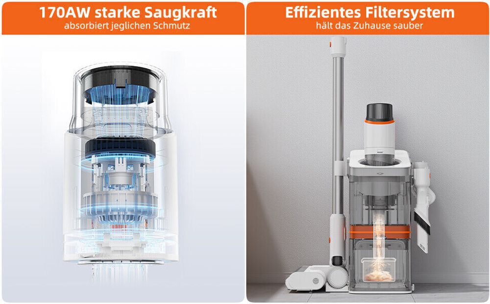 JONR VC10 Pro Akku Staubsauger, 3-in-1 Auto-Staubkollektionsstation, 27kPa Handstaubsauger, 5-stufigem HEPA-Filter, bis zu 60 Min für alle Oberflächen