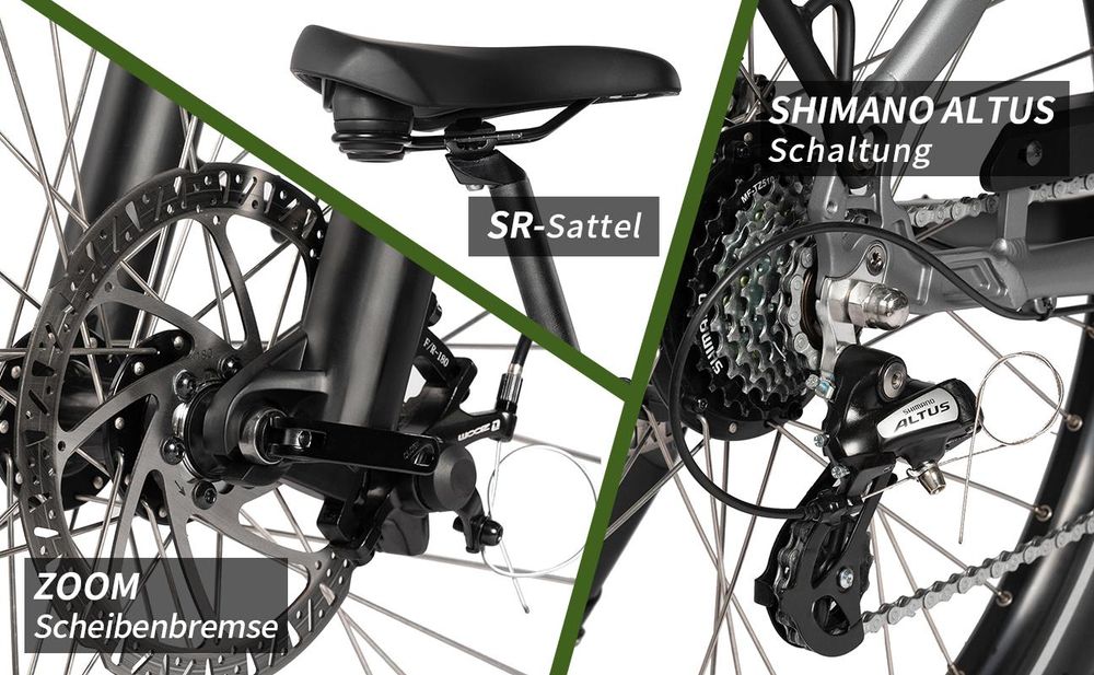 SAXXX E-Bike, Comfort SUV Easy, Tiefeinsteiger Elektrofahrrad, 468Wh integrierter Akku, Shimano 7-Gang schaltung,City E-Bike