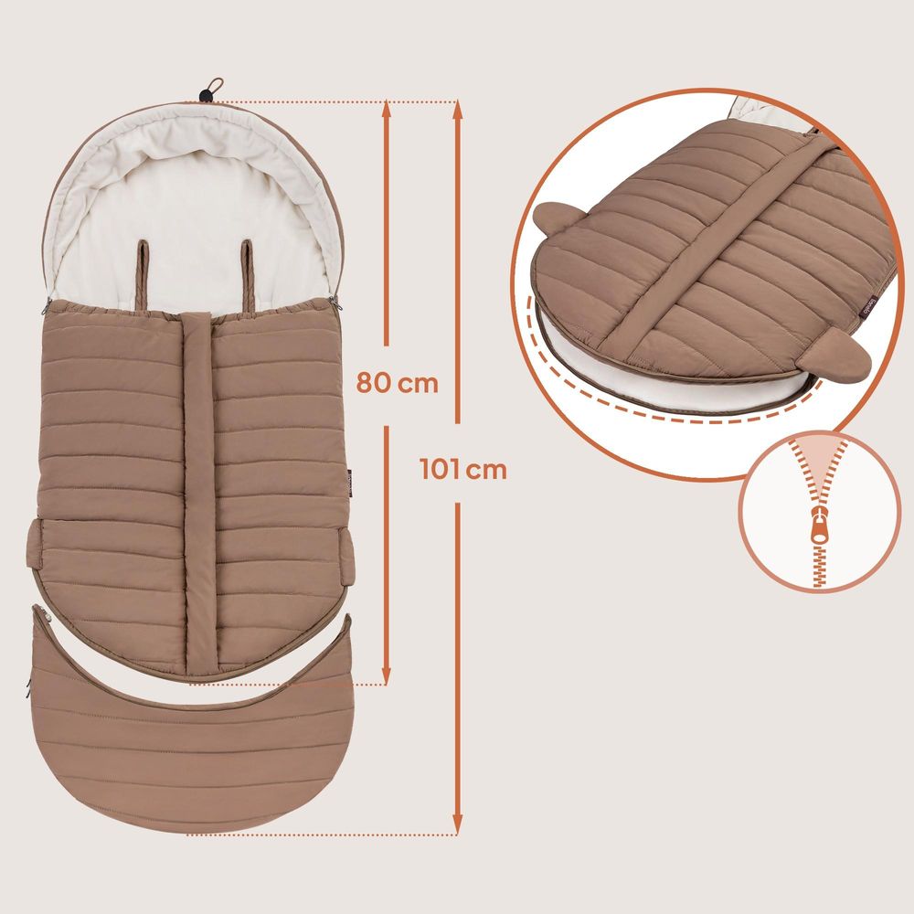 Lionelo Oli Winterfußsack für Kinderwagen & Babywanne, Wasserabweisend, Warm bis –20°C, Universal, Mit Kapuze Beige