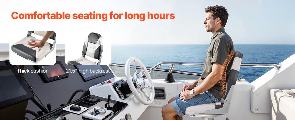 VEVOR 2er-Pack Marinesitze mit hoher Rückenlehne, klappbar, wasserdichtes PVC-Leder, Aluminiumscharnier, Schwarz und Grau