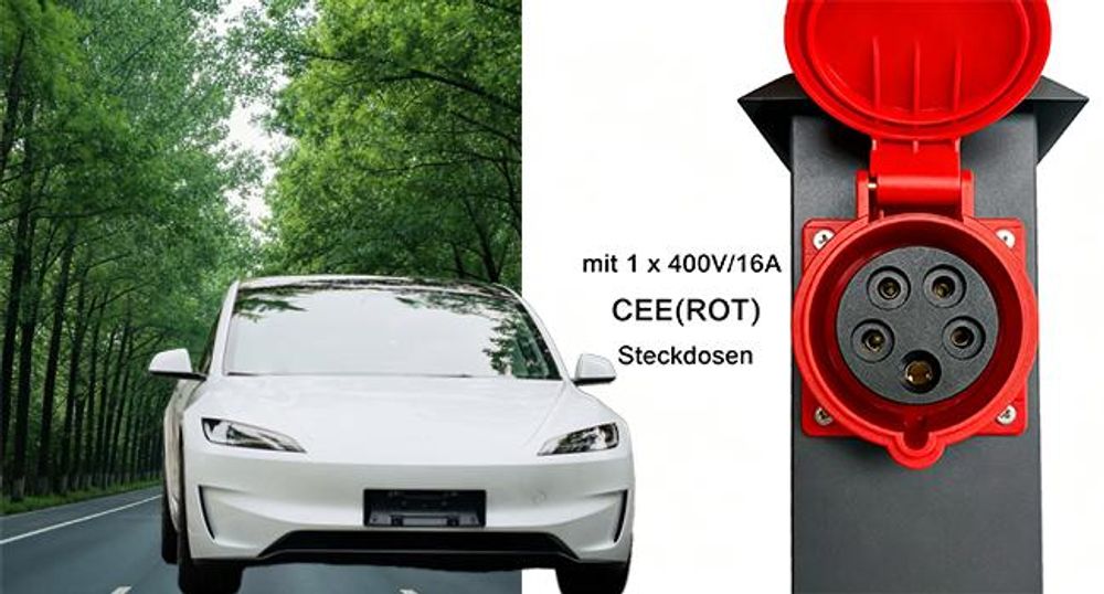 Garten Steckdosensäule Edelstahl IP44, zum Laden von E-Autos, 2x 230V 16A Steckdosen +1x CEE 400V 16A 5-polig, Höhe 50cm, Anthrazit