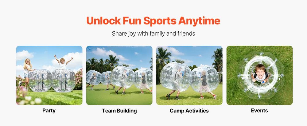VEVOR Aufblasbare Bumper Balls 2er-Pack, 4FT/1.2M Körper Sumo Zorb Bälle für Teenager & Erwachsene, 0.8mm dicke PVC Menschliche Hamster Bubble Bälle für Outdoor-Teamspiel, Bumper Bopper Spielzeuge für Garten, Hof, Park, 2 Stück-Transparent