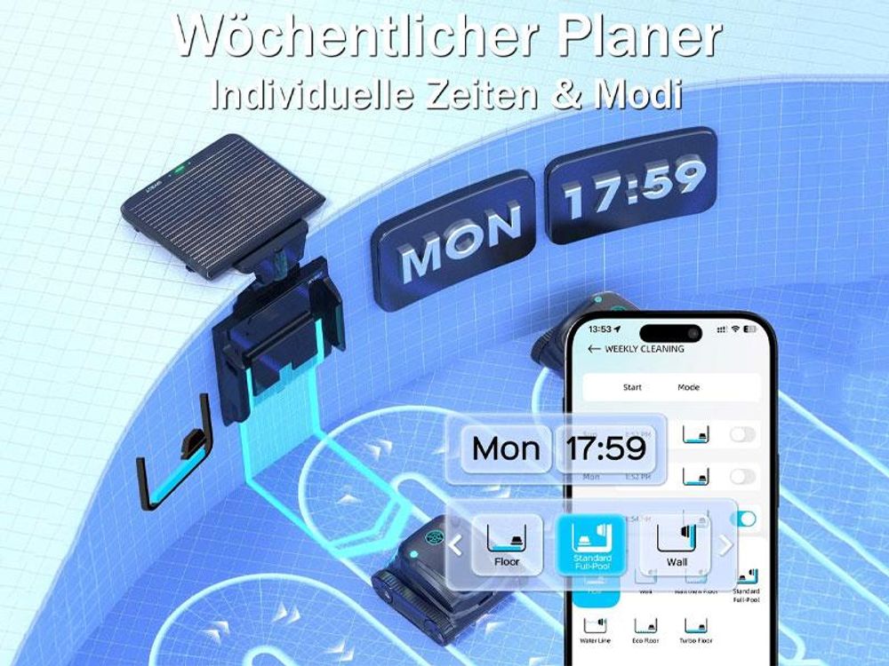 Wybot Poolroboter S2 Solar Kabellos App Boden Wand Wasserlinie