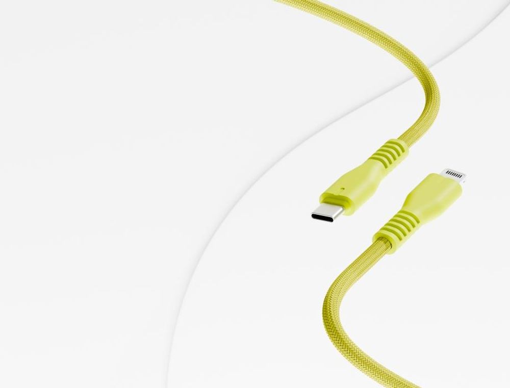 QUALO Nylon USB-C auf Lightning Kabel – 1,5 m, 2,4 A, Gelb QKN-CL-05 Schnellladekabel 12W
