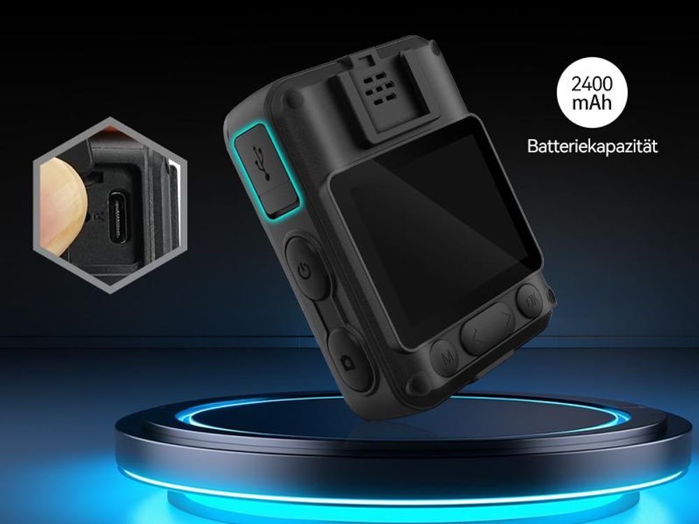 Retevis RT79 Körper Kamera, 128G Body Camera mit GPS, 2K/4K, Typ-C, Auto Saugnapf, Tragbarer Bodycam Körperkamera, Polizeirekorder, Fahrtenschreiber