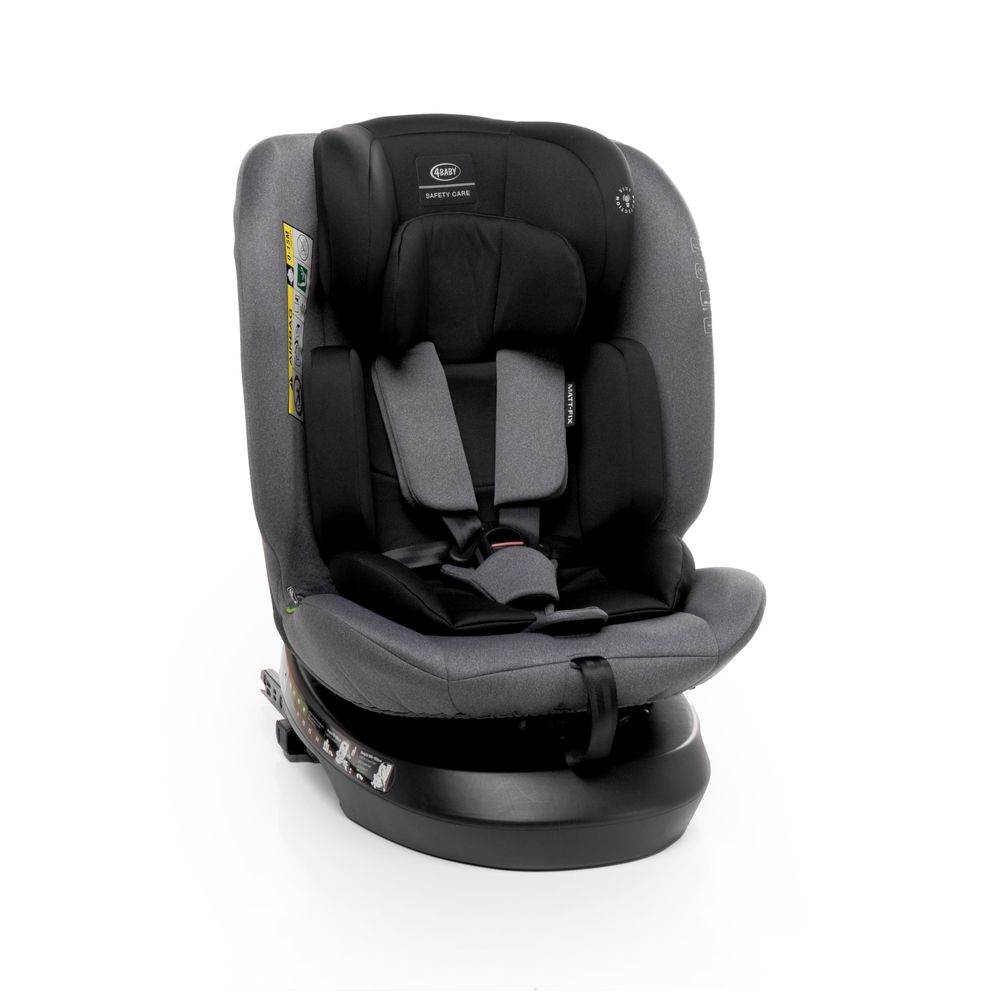 4BABY Kindersitz drehbar 360 ISOFIX Matt-Fix I-SIZE verstellbare Kopfstütze Sitz 0-36kg, 40-150 cm Graphite