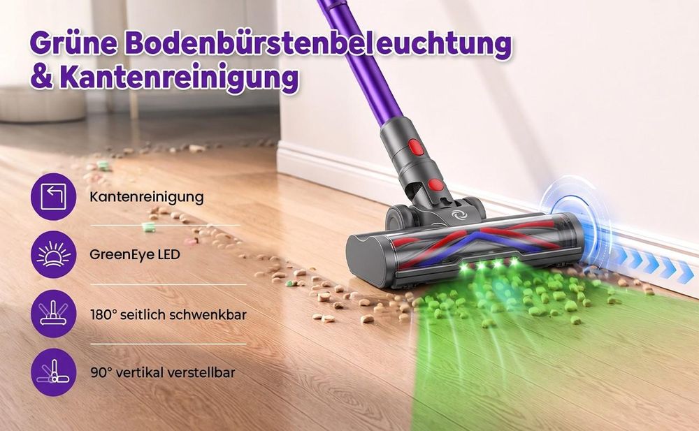 75000Pa Akku Hand Stielstaubsauger 600W/70mins Akkustaubsauger,Ultraleiser Staubsauger Kabellos SmartDisplay Leichter Antiverwicklung,handstaubsauger