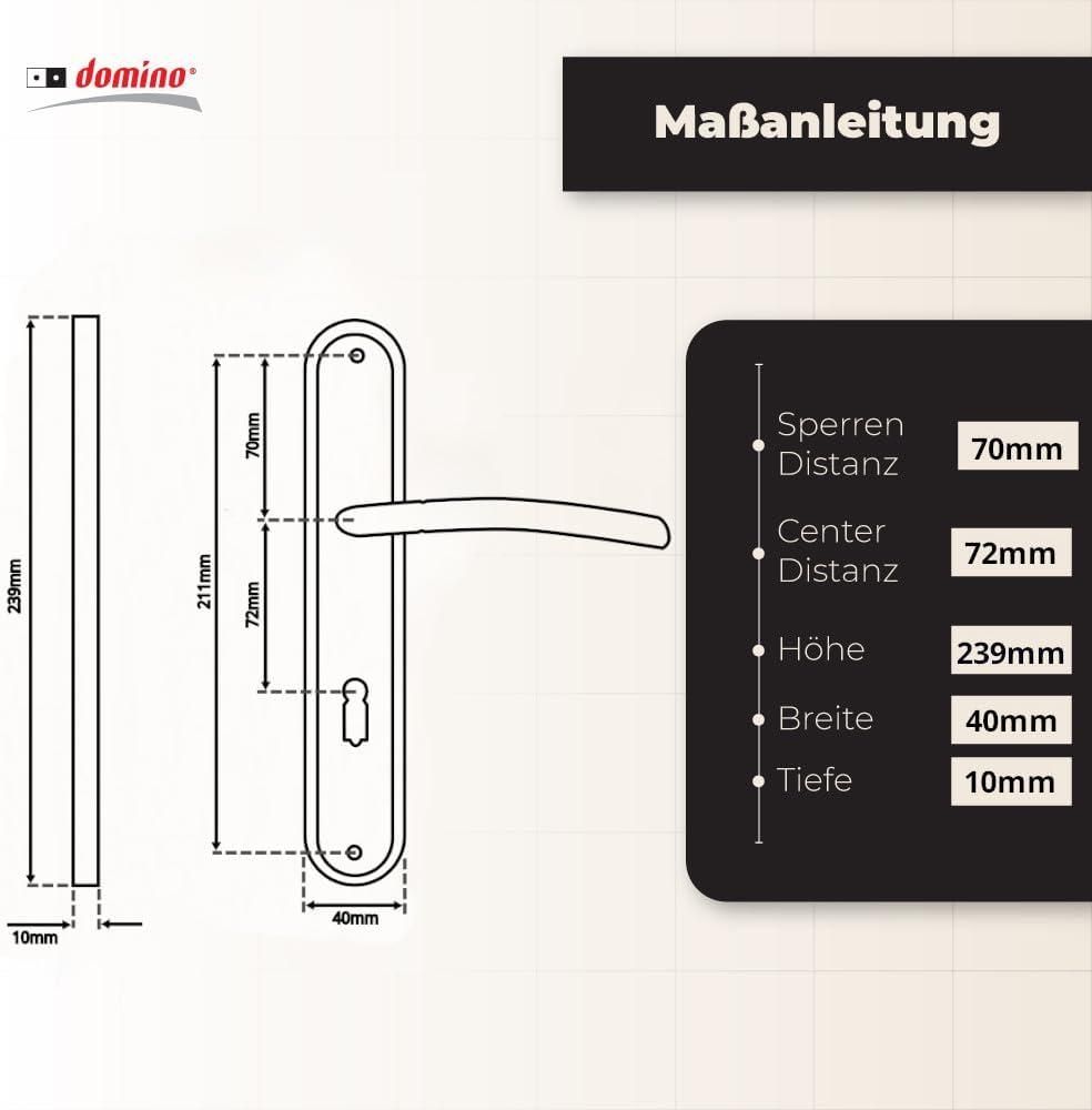 DOMINO Türgriff 72 Drückergarnitur BB-Buntbart Set | Langschildgarnitur | Türklinke für Zimmertür, Bürotür, Kellertür & Innentür | L-Form | Türbeschläge aus Aluminiuml | Bronze Türdrückergarnitur |PRESTO M3