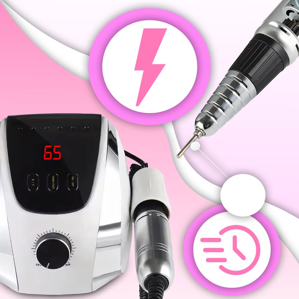 Elektrische Nagelfräser Set 65W, Profi 35.000 U/Min, LED, Gelnägel, Maniküre und Pediküre, einstellbare Geschwindigkeit, Fußpedal und 6 Bits, Retoo