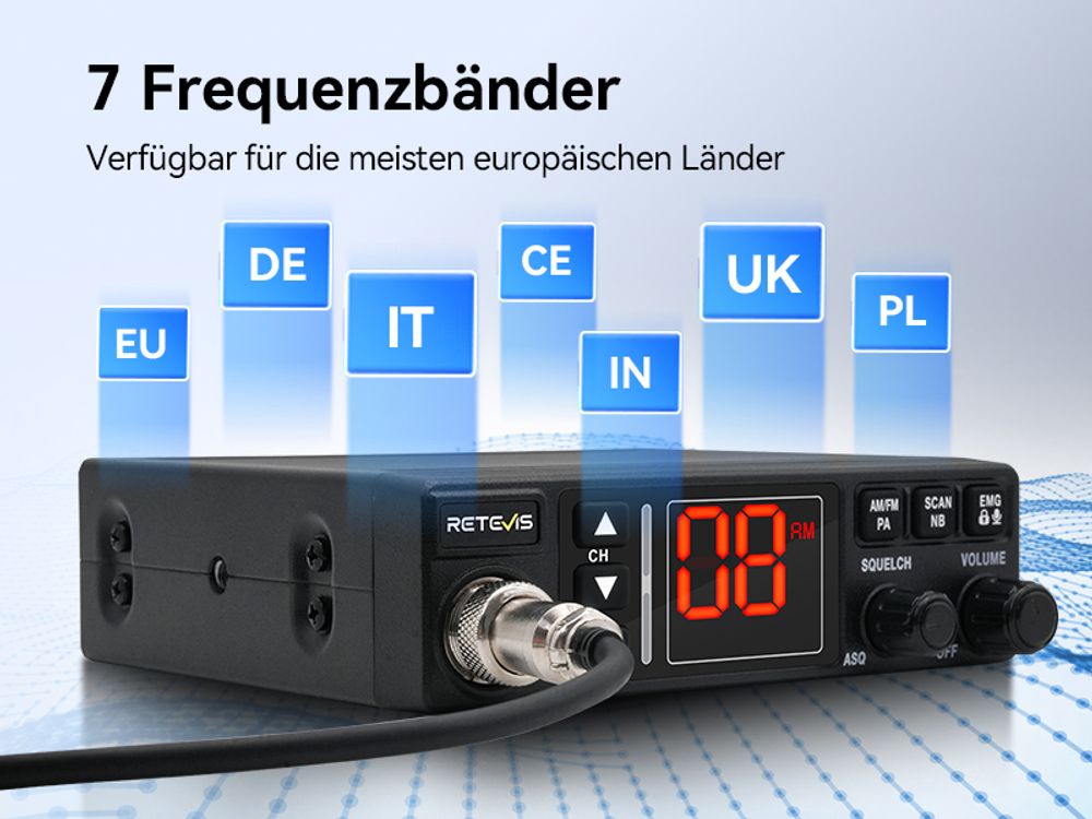 Retevis MB63A CB Funkgerät, AM/FM CB Funk mit Antenne, NB/ANL CB Funk, 12V - 24V, VOX, EMG CH9/19, CB Handfunkgerät für Jobs in der Transportbranche