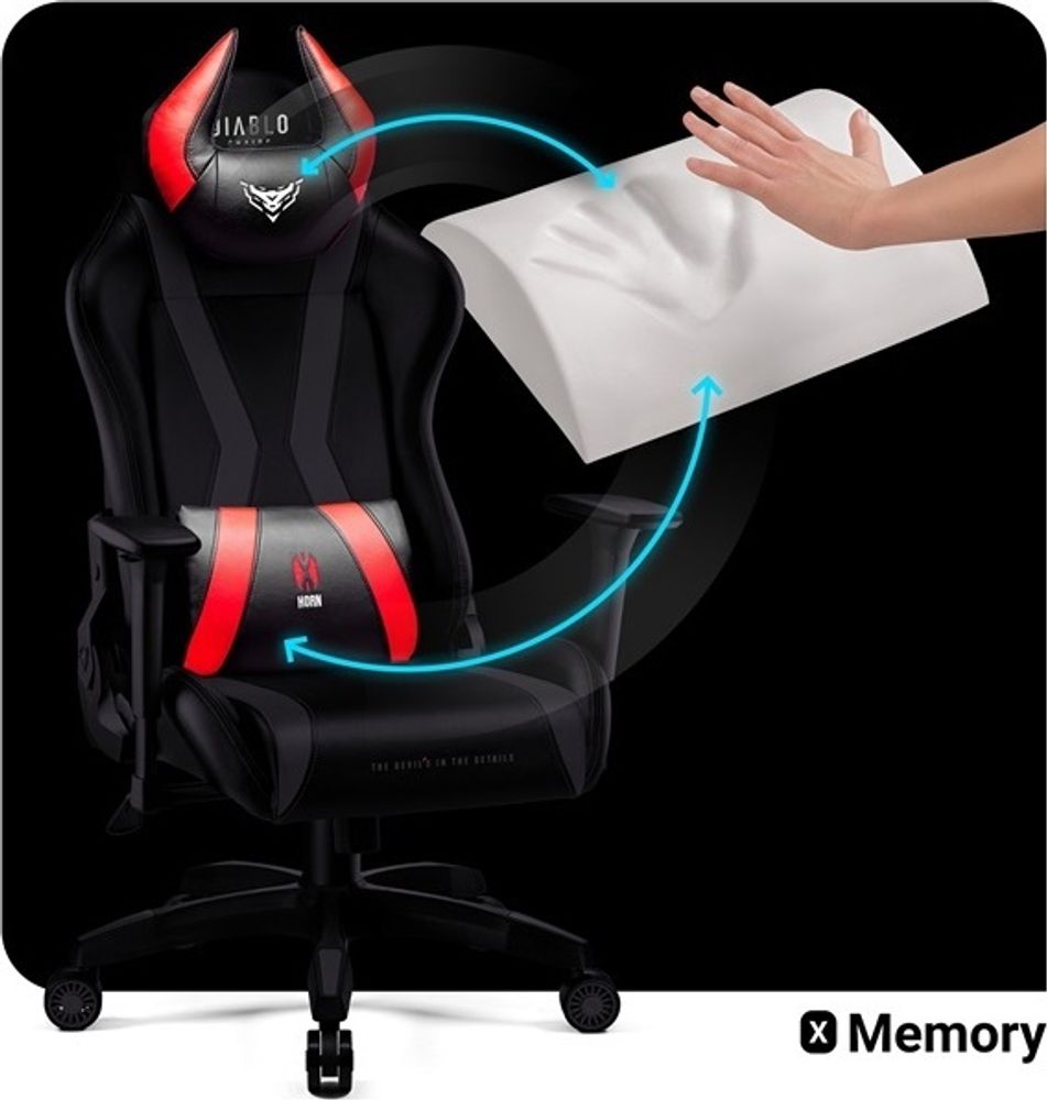 Diablo X-Horn Gaming Stuhl Bürostuhl Schreibtischstuhl 3D Armlehnen Ergonomisch Nacken/-Lendenkissen Kunstleder Wippfunktion, Farbe: Rot, Größe Normal