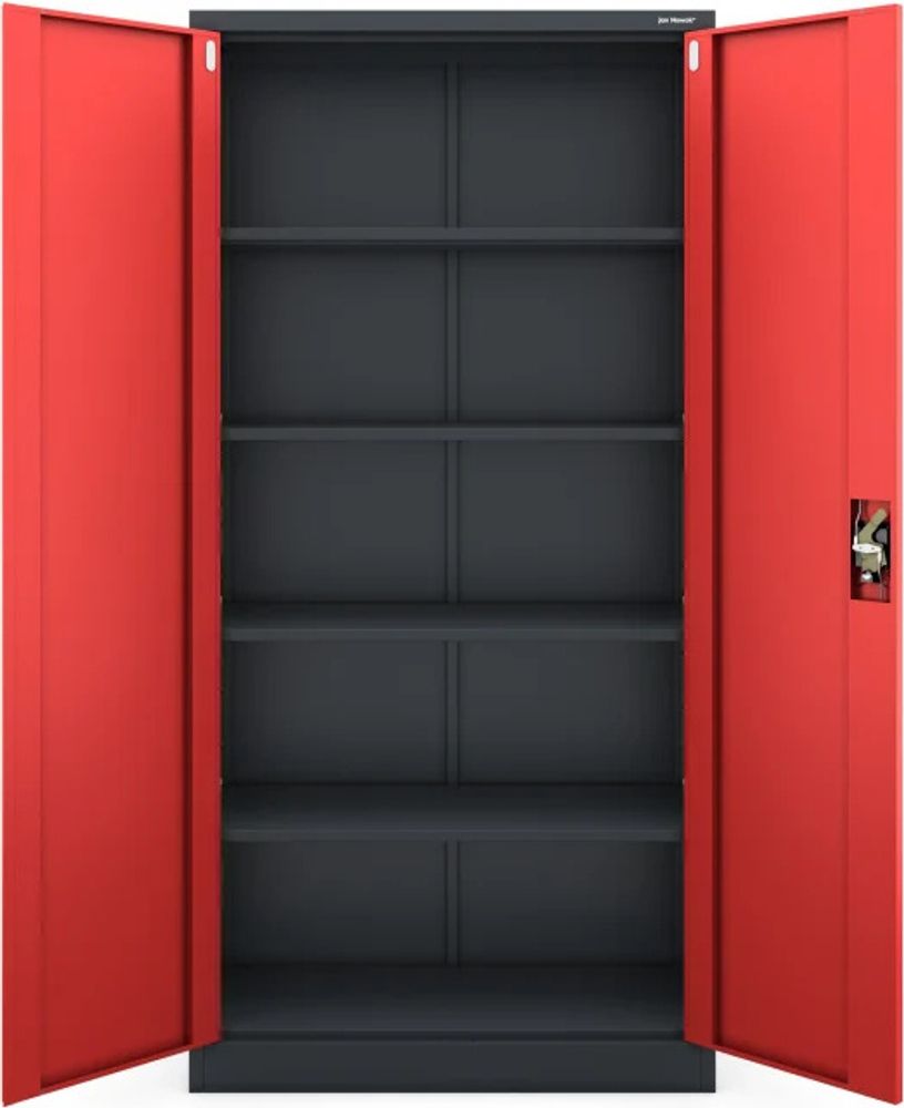 Büroschrank C001 Aktenschrank Lagerschrank Mehrzweckschrank Metallschrank 4 Fachböden Pulverbeschichtung Stahlblech 185 cm x 90 cm x 40 cm, Farbe: Anthrazit/rot