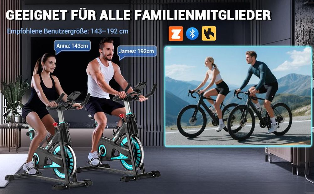 Wenoker Heimtrainer Fahrrad mit Eigener App und Magnetischem Widerstand, Bis 160KG, Indoor Fitnessbike Heimtrainer für Kardio Training