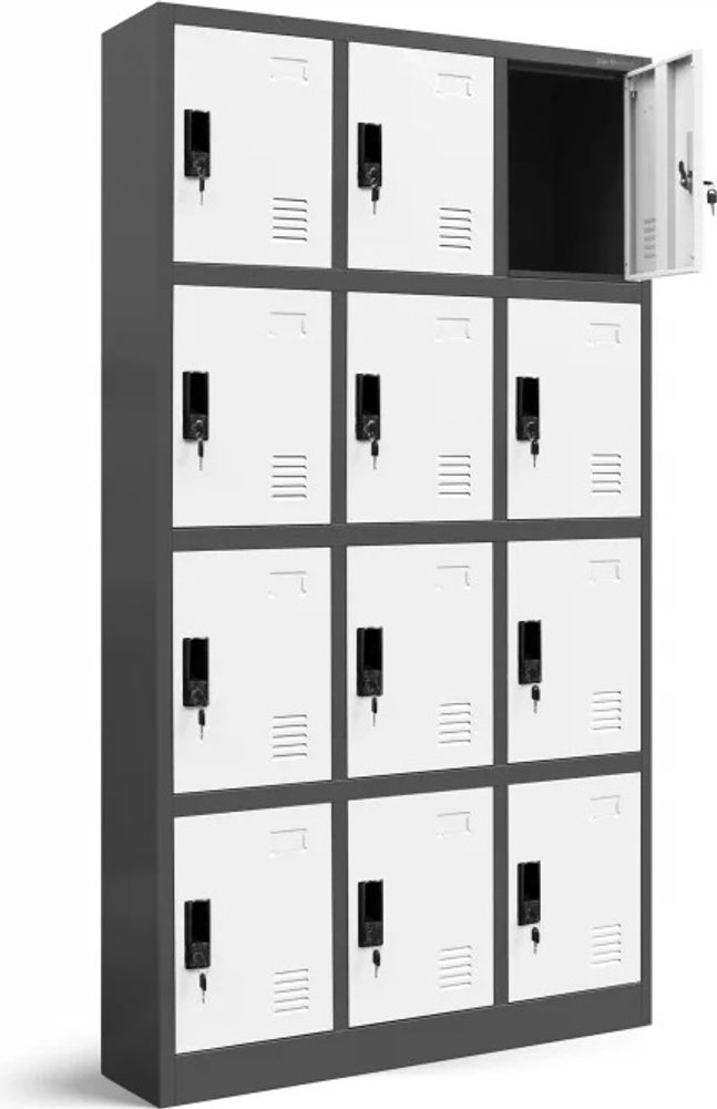 Wertfachschrank 3B4A Schließfachschrank Fächerschrank Metallspind Umkleideschrank Stahlblech 185 cm x 90 cm x 40 cm Farbe: Anthrazit-weiß