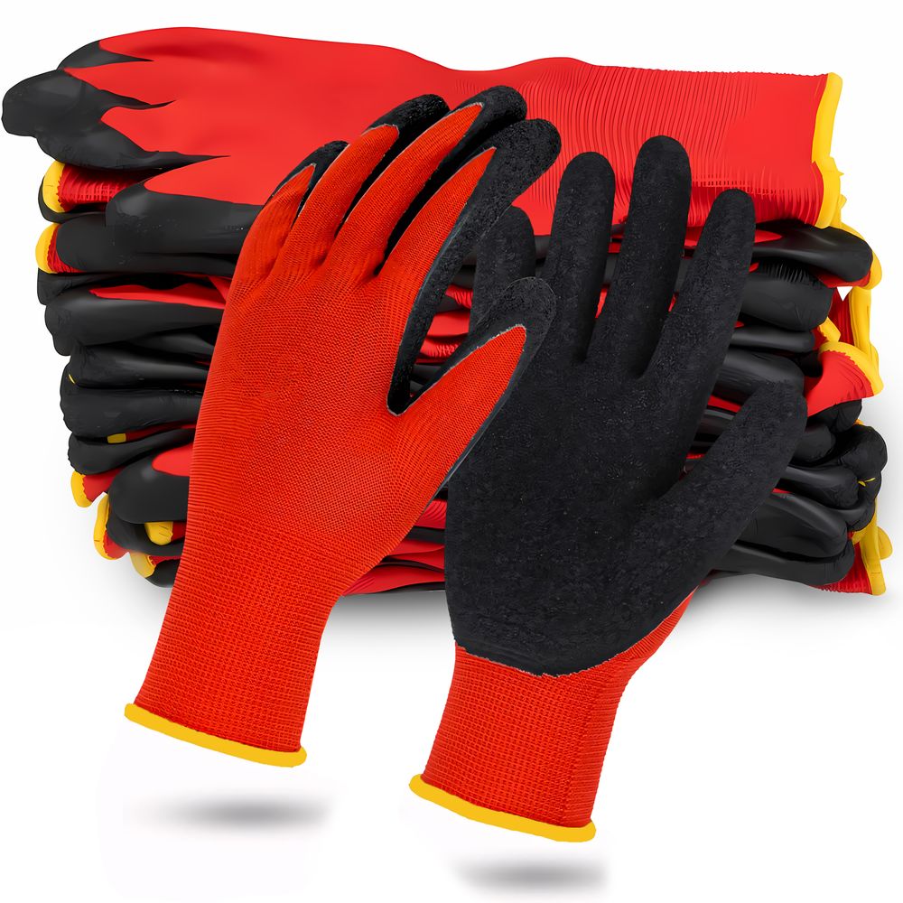 10 Paar Arbeitshandschuhe, Gartenhandschuhe, Einheitsgröße für Herren & Damen, Work Gloves für Arbeit & Garten mit Latexbeschichtung Rot Retoo
