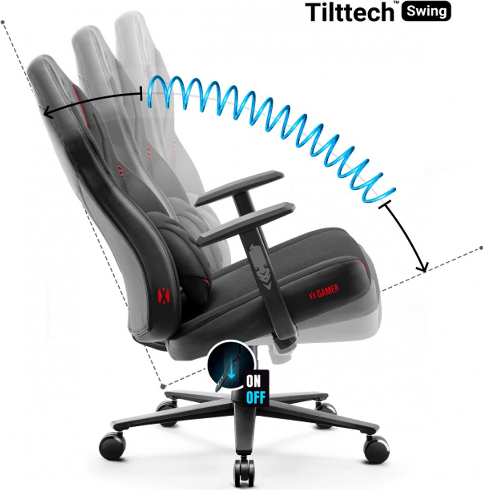 Diablo X-Gamer 2.0 Gaming Stuhl Bürostuhl Stoffbezug Ergonomisches Design Lendenwirbelkissen Softpadauflage Farbe: Schwarz-Schwarz