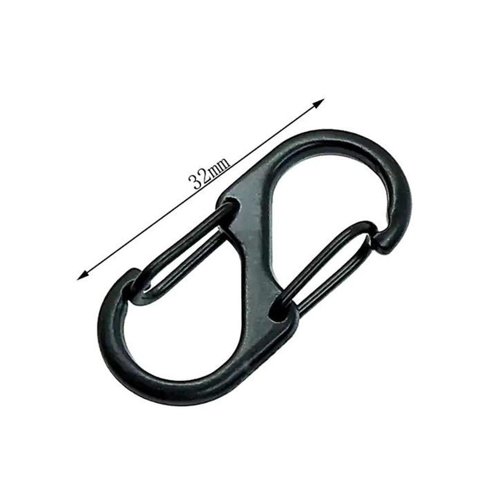 S-Karabiner 32mm klein Edelstahl schwarz Schlüsselanhänger Doppelöffnung Haken