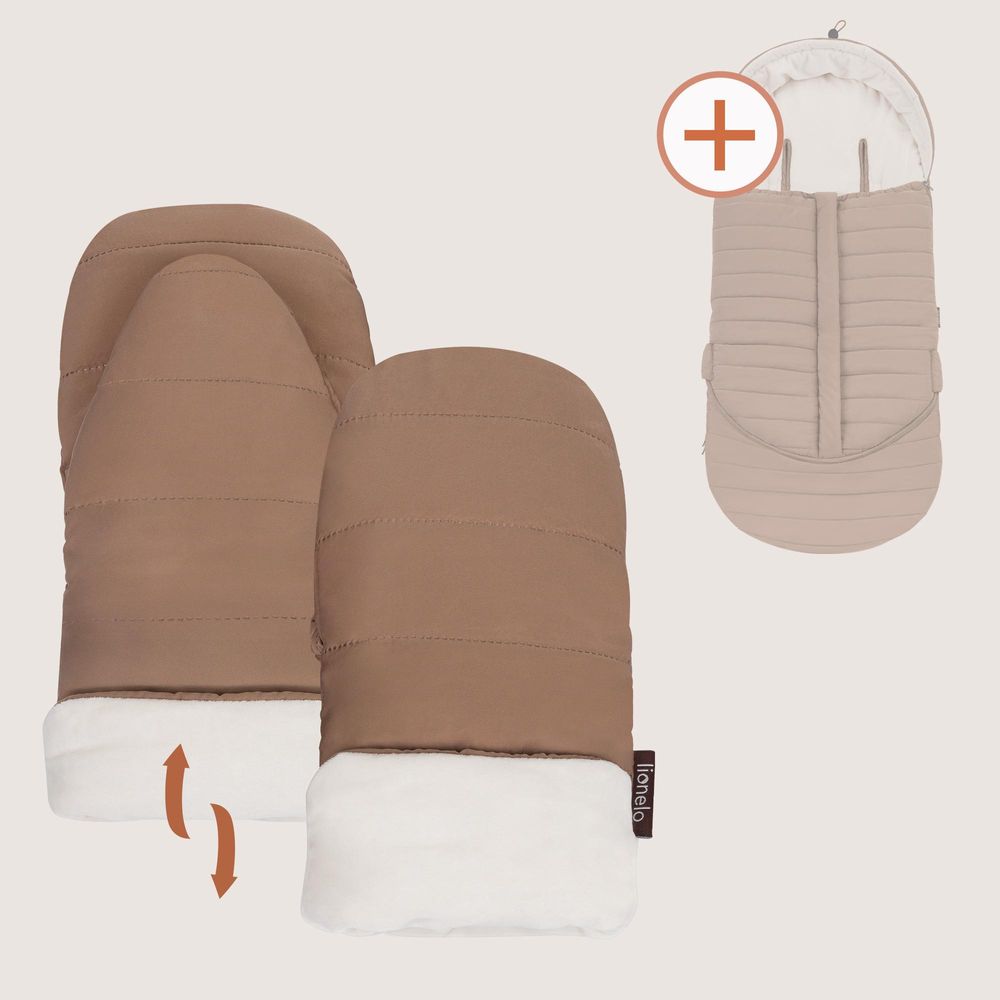 Lionelo Kinderwagen Handwärmer Handmuff Oli, Universalgröße, Magnetische Befestigungwinddicht, Wasserdicht, Weiches Futter - Nutty