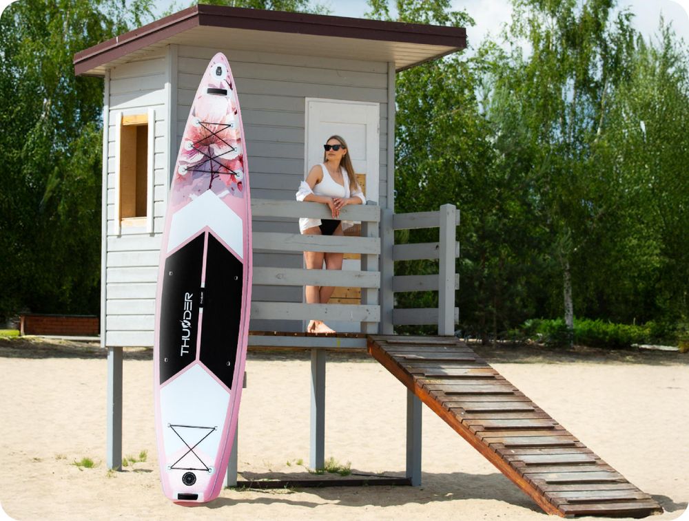 THUNDER® | ROSEA 365 | Aufblasbares SUP-Board | 365 cm | 2-in-1 Kajakfunktion | Komplettset mit Rucksack | 15 PSI | Max. Benutzergewicht 150 kg