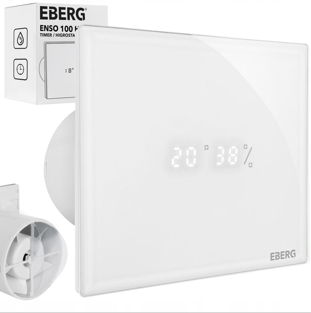 EBERG ENSO 100 W Badlüfter 100 mm Feuchtigkeitssensor Timer LED Weiß