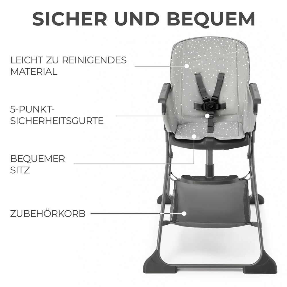 Kinderkraft FOLDEE - zusammenklappbarer Kinderhochstuhl - verstellbar - 3 Rückenlehnenpositionen - kompaktes Design - ab 6 Monate - Grau