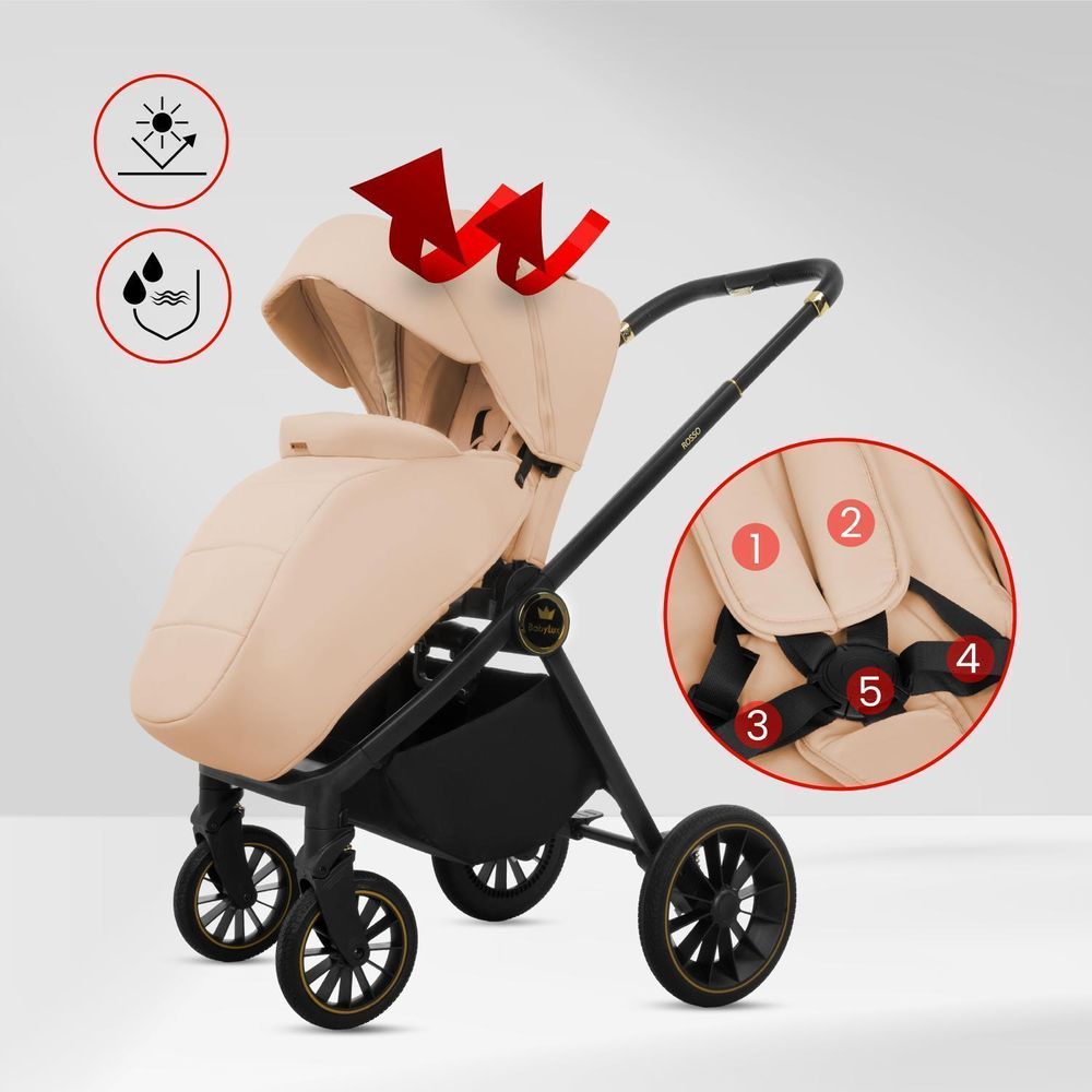 BabyLux® Passeggino Multifunzionale 3in1 ROSSO, Beige, Navicella, Passeggino, Seggiolino auto, Accessori, Leggero e Compatto, 0-22 kg, UV50+