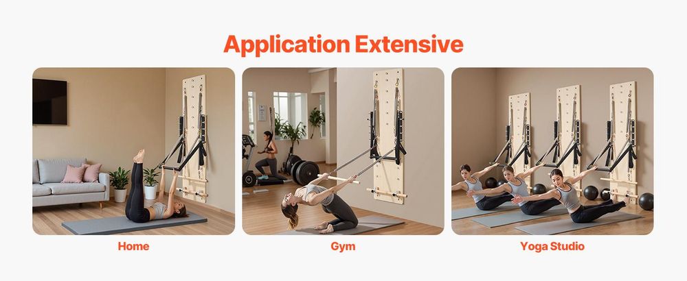 VEVOR Wandmontierte Pilates Reformer Maschine, Maple Holz Pilates Sprungbrett, Trainingsgerät mit Widerstandsfedern, Yoga Fitness Trainer, Geeignet für Flexibilität und Balance, Home Gym Studio Workout, Holz