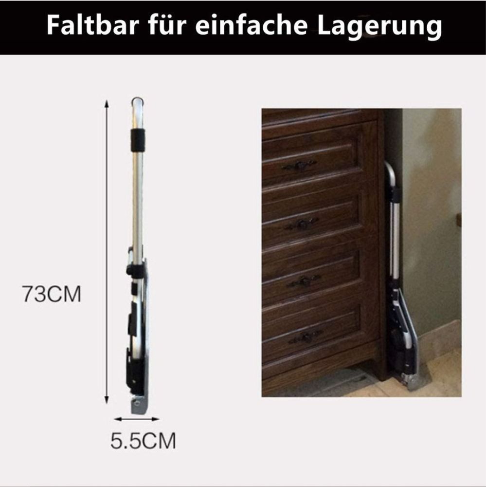 Aluminium-Klappkarre (120kg) , Sackkarren mit Treppensteiger, Hartgummireifen, Stahlrahmen & höhenverst Griff