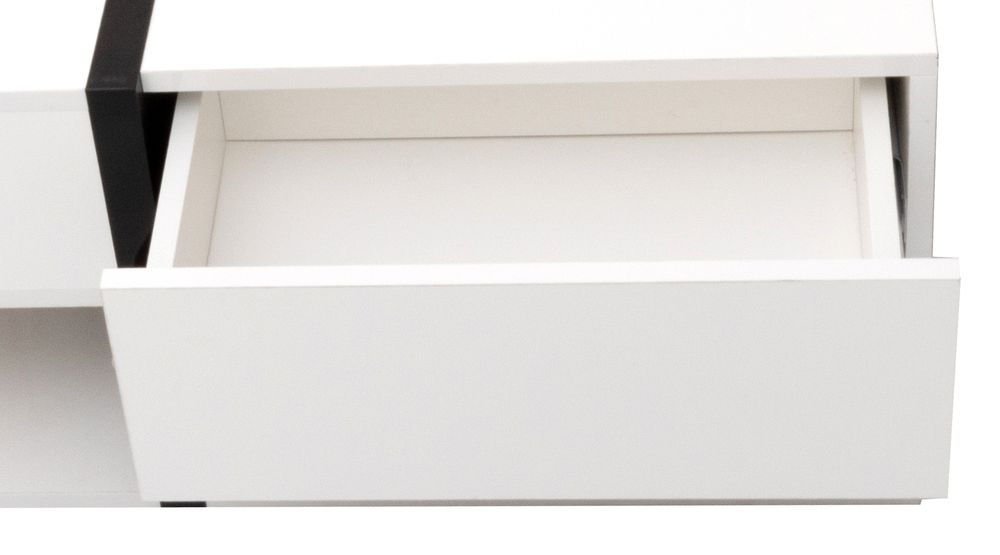 okwish 78*78*36cm Hochglanz-Couchtisch Beistelltisch mit 4 Schubladen，Stauraum unten， einzigartige Farbabstimmung und Liniendesign（ Weiß）