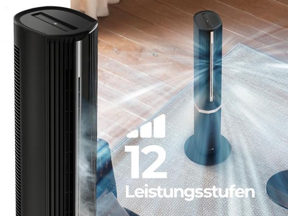 Balter 5-in-1 Ventilator mit Wasserkühlung, Turmventilator, Fernbedienung, Oszillation, 55 Watt, Luftkühler, Luftreiniger, Luftbefeuchter, sehr leise