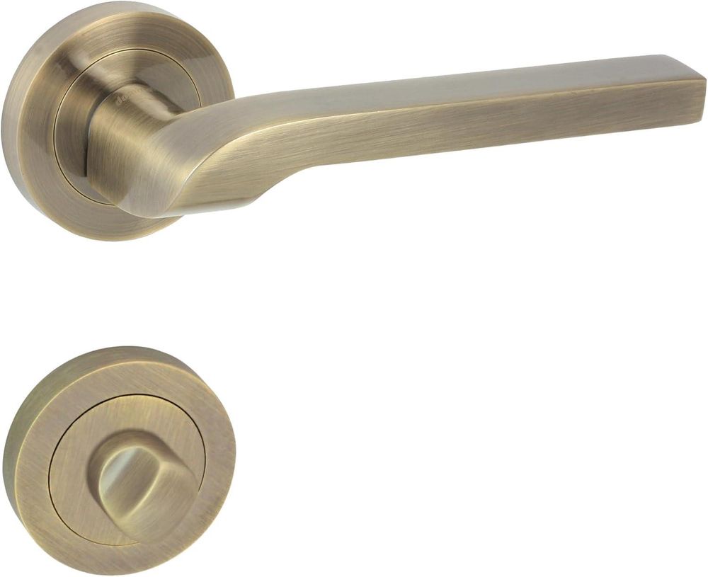 DOMINO Türgriff Drückergarnitur WC -Badezimmer Set | Rund-Rosette | Türklinke für Bürotür, Kellertür & Innentür | aus Aluminium | Bronze | NEMO-R M3 |