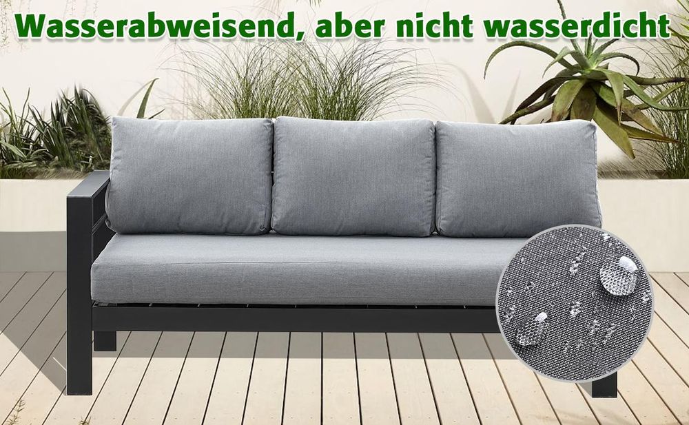 MEXO Gartenmöbel Set Aluminium 8 Personen, Modulares Gartenlounge-Set Gartensofas Ecklounge mit groß Tisch & Gartenbank, Wetterfest Outdoor-Loungesofa