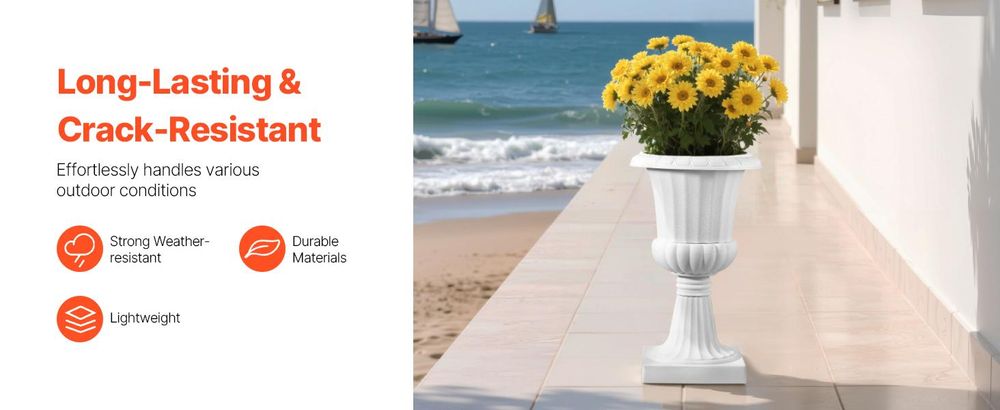 VEVOR Blumenspindel aus Kunststoff, 25x42 cm, 2er-Pack, Pflanzpokal. Pflanzkübel, Pflanzschale, weiße Blumentöpfe, für die Veranda, Hochzeit, Party, Zuhause, Bühne, Balkon, Terrassendekoration