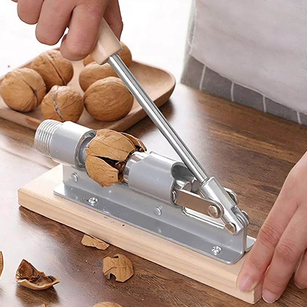 Nussknacker Nussöffner aus Edelstahl und Holz Nüsse Nut Cracker Schraubgewinde Knacker Cracker Haselnussknacker Nuss Nussschraube Silber Retoo