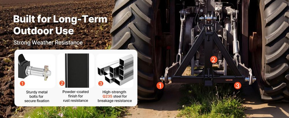 VEVOR 3-Punkt-Anhängerkupplung mit 2-Zoll-Anschluss, 3-Punkt-Schnellkupplung, 3.000 lbs Tragfähigkeit, Schwerlast-Traktor-Zugdeichsel-Adapter, kompatibel mit Kubota, Mahindra, John Deere, Massey Ferguson, 21 Zoll-Dual-Schnittstelle-Standard
