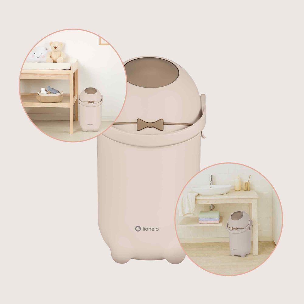 Windeleimer Lionelo Purebin 10L, geruchsdicht, kompatibel mit Universalbeuteln, Einhandbedienung, hygienisch & leicht zu reinigen Beige