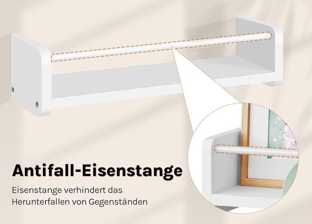 WOLTU Wandregale 3er Set, Hängeregal mit Metallstange, Schweberegal, Weiß