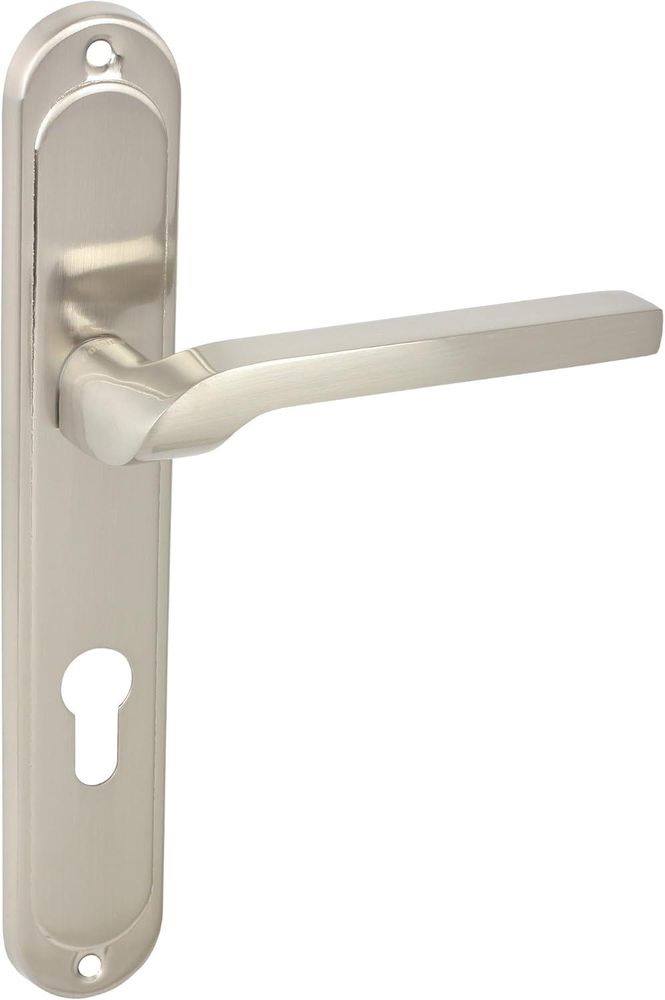 DOMINO Türgriff 72 Drückergarnitur PZ-Profilzylinder Set| Türklinke für Zimmertür, Bürotür, Kellertür & Innentür | L-Form | Aluminium |Nickel| NEMO M9