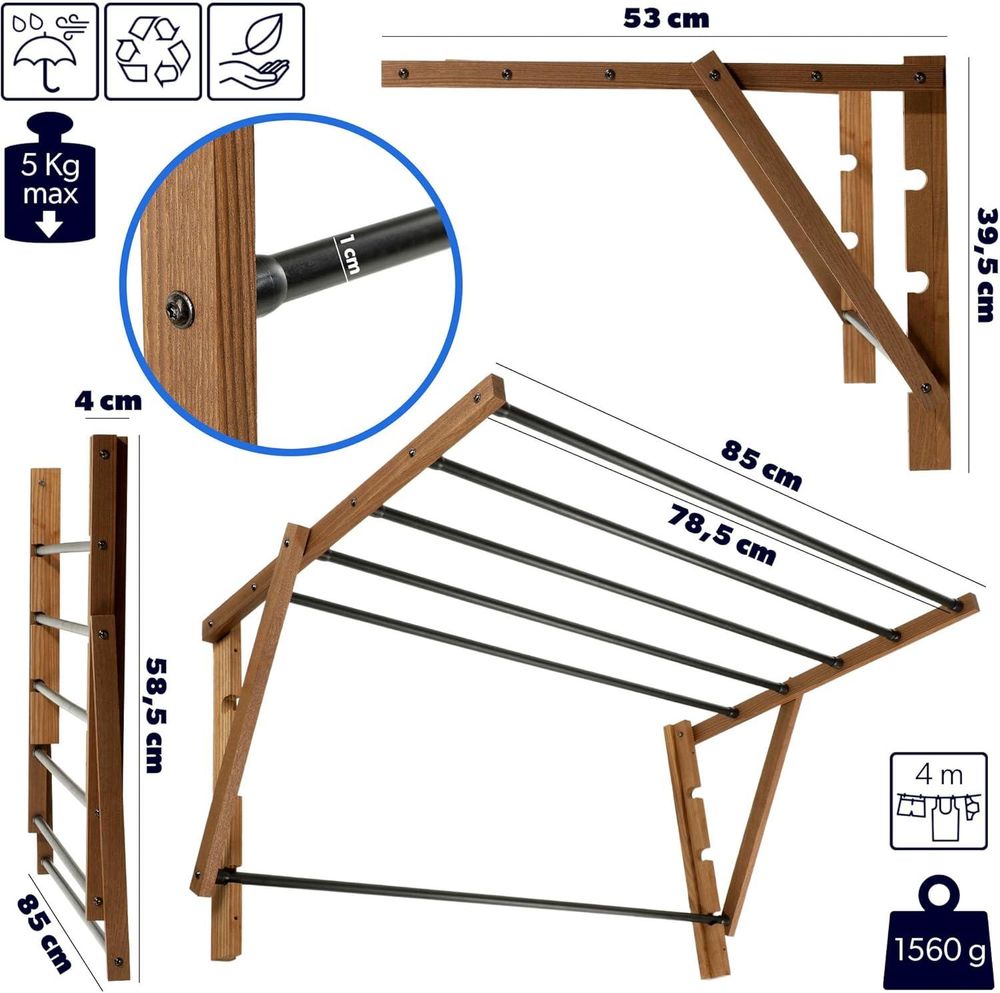 KADAX Faltbarer Trockner, Ausziehbarer Standtrockner, Ziehharmonika-Wäscheständer (53x85cm Wand)