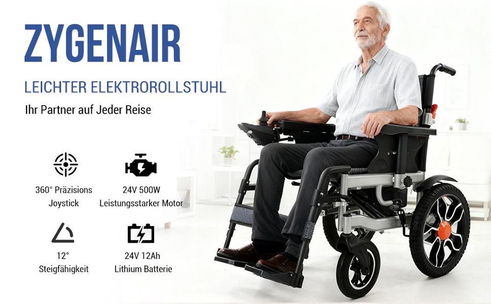 Elektrorollstuhl faltbar, elektrischer Faltrollstuhl mit Joystick, 24V Akku, Armlehnen, Fußstützen, für Senioren, Zuhause und Pflege