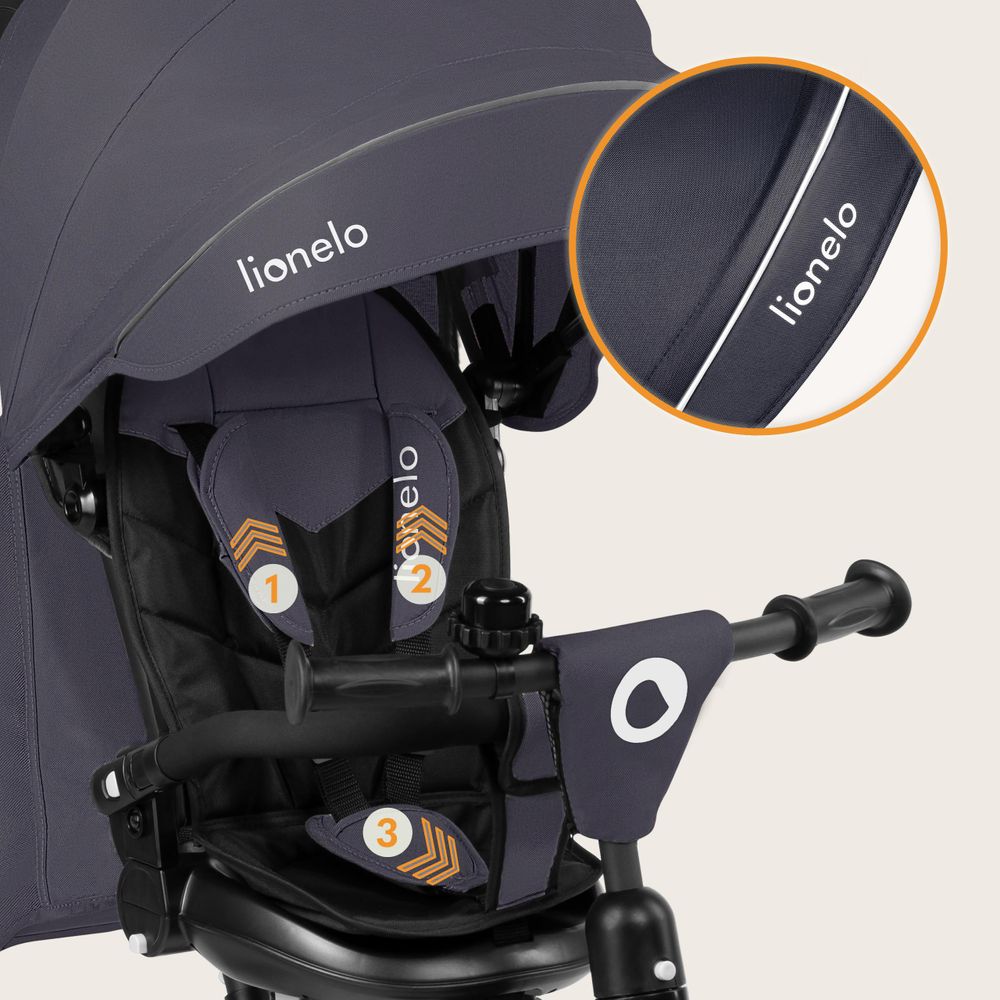Lionelo Tris Plus dreirad laufrad bis 25 kg Kinderdreirad Lenkstange Baby Kinderwagen Montage ohne Werkzeug - Grau