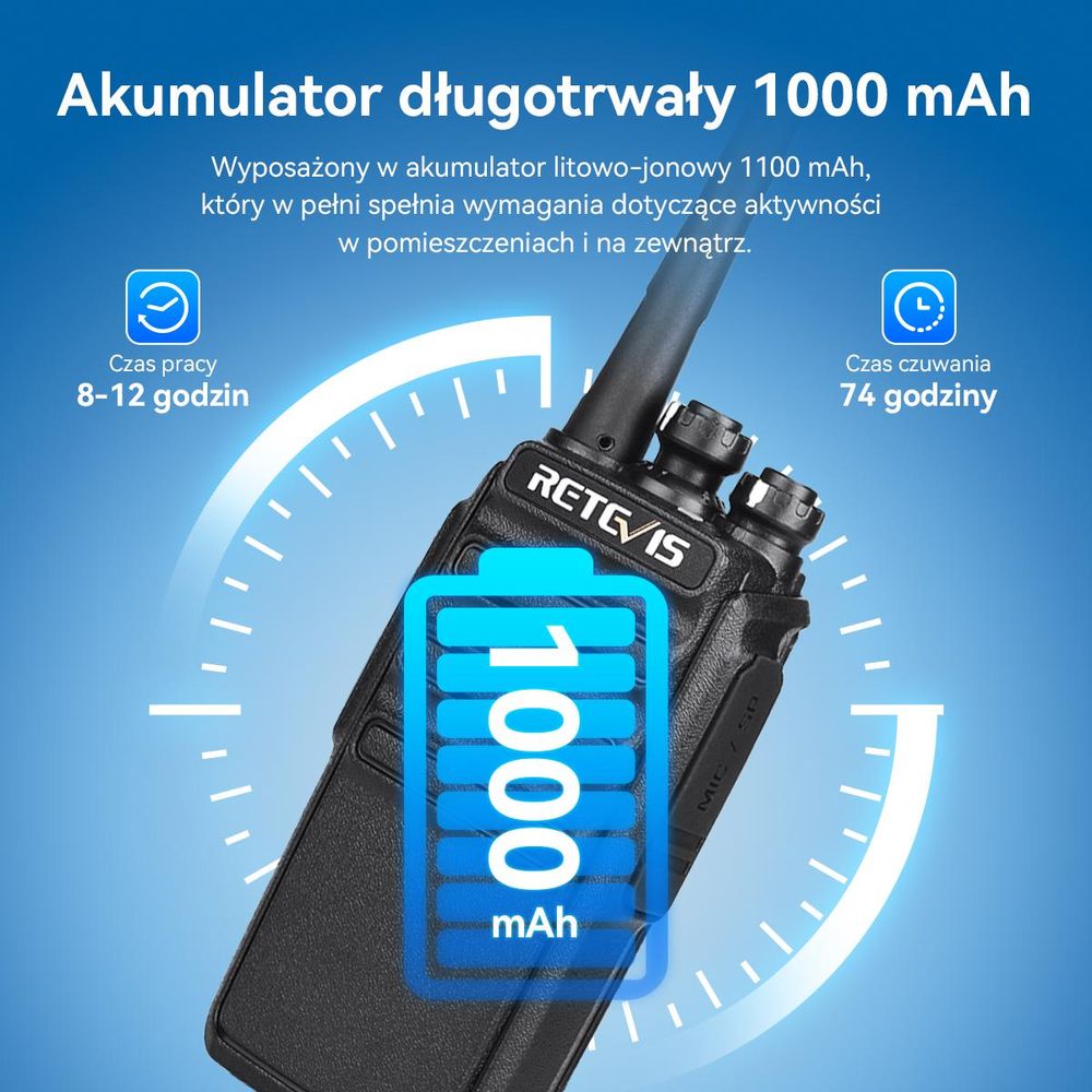 Retevis RT24 Krótkofalówki i Walkie Talkie, Walkie Talkie dalekiego zasięgu z zestawem słuchawkowym, i ładowarką USB, dla rodziny, na zewnątrz
