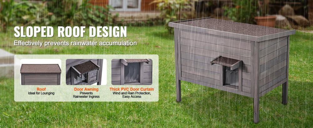 VEVOR Katzenhaus für draußen, wetterfest, Unterschlupf für Wildkatzen für mehrere Katzen, Katzen-/Kaninchenhaus aus Holz für draußen, rundum schaumisoliert, offenes Dach, Türklappen aus PVC, 86,4 cm L x 56,4 cm B x 68,6 cm H