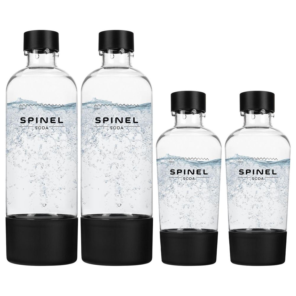 SpinelSoda BubbleON Wassersprudler + SpinelSoda Black 4 Flaschen, 500ml/1L + Bolero