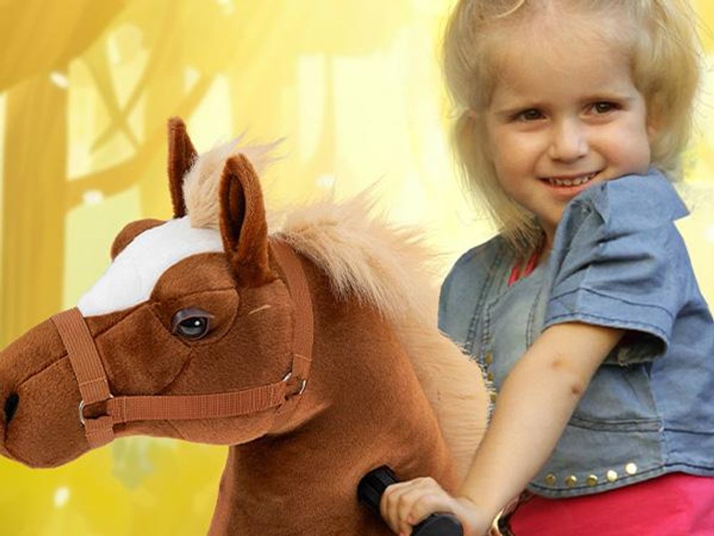 Miweba Pony Amadeus | Spiel Pferd für Kinder  - Schaukelpferd - Stehpferd zum draufsitzen - Reitpferd - Indoor & Outdoor - Rücklaufbremse - 4-8 Jahre